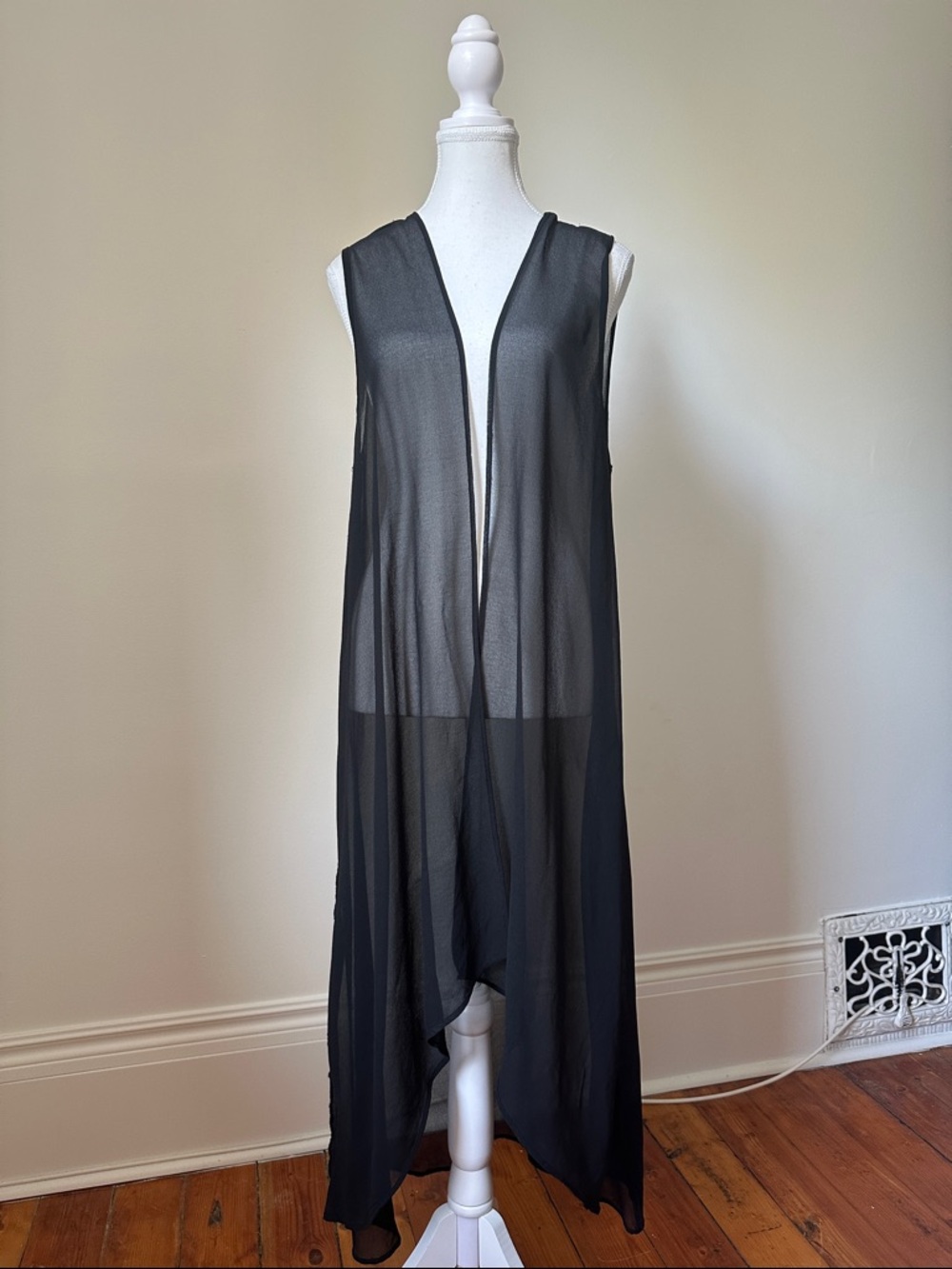STEVEN MADDEN Black Whimsigoth Fesetival Sheer Maxi Duster Size One Size